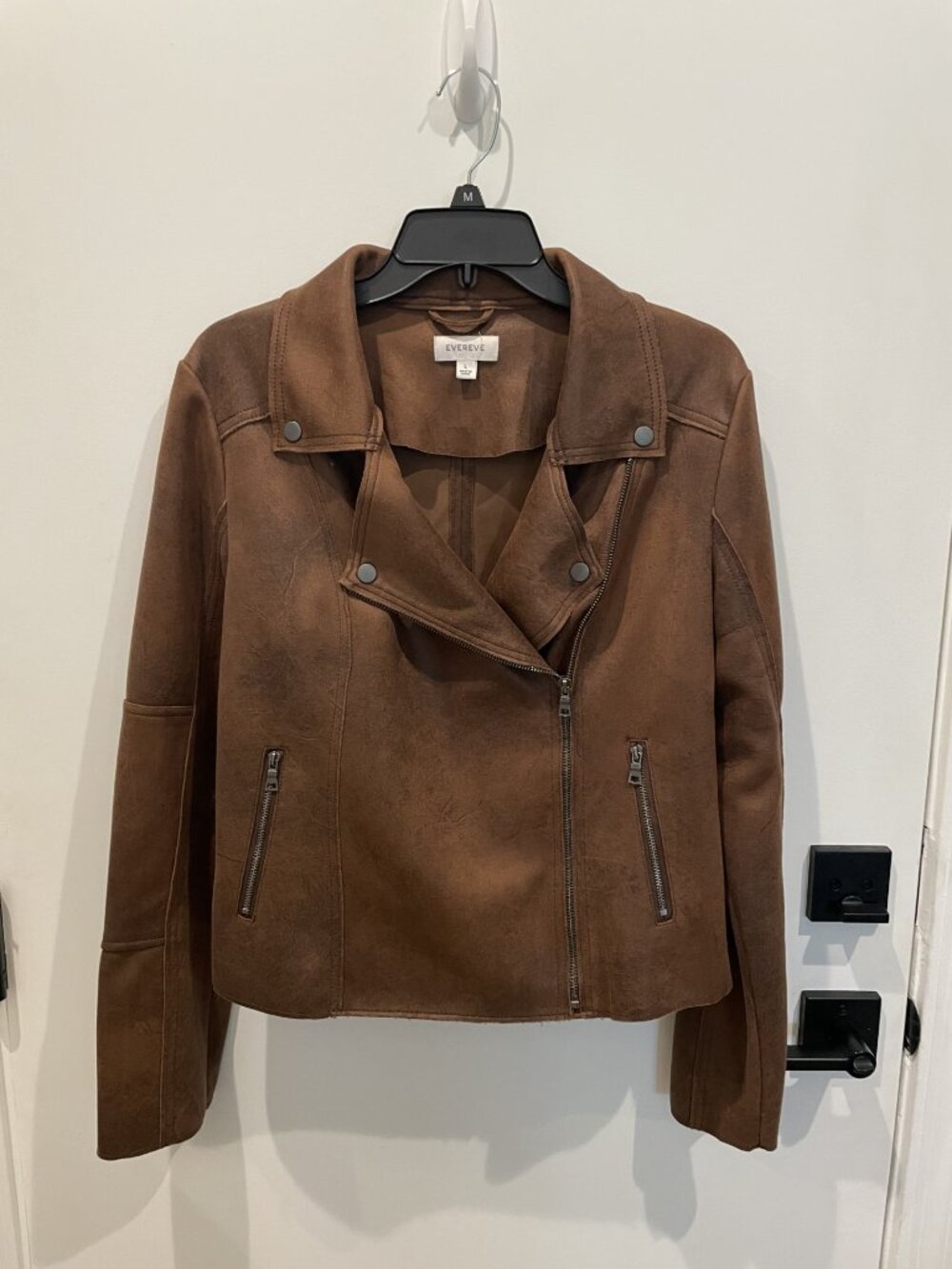 Evereve Brown Moto Biker Jacket - Size Large - Vegan Faux Leather - Picture 3 of 6